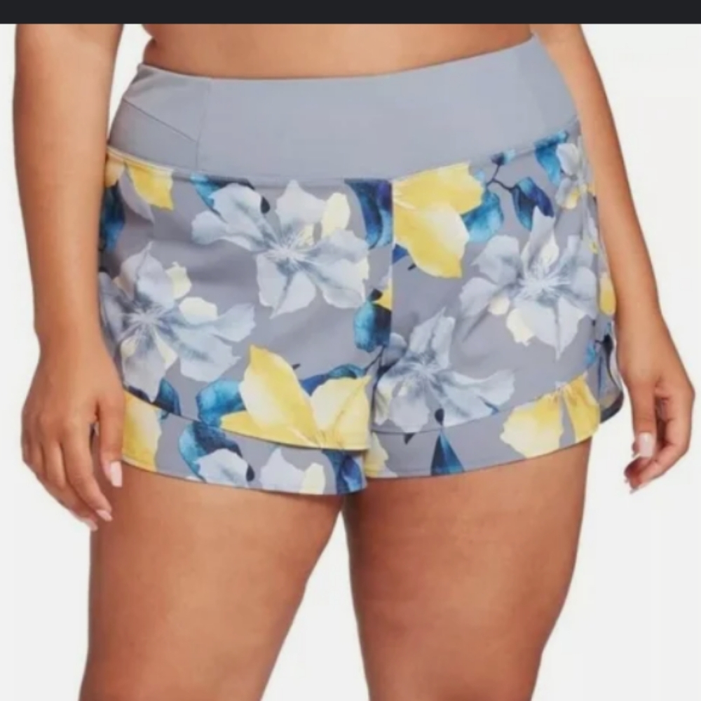 CALIA by Carrie Underwood Floral Athletic Shorts - Gray, Blue, Yellow